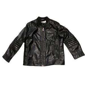 H & M Boy's Faux Black Leather Biker Moto Jacket Size 3-4 Years